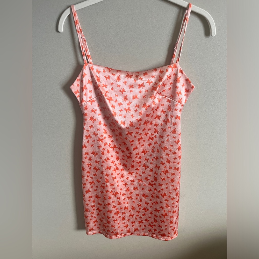 Urban Outfitters Pink and Orange Butterfly Mini Dress | Size Small